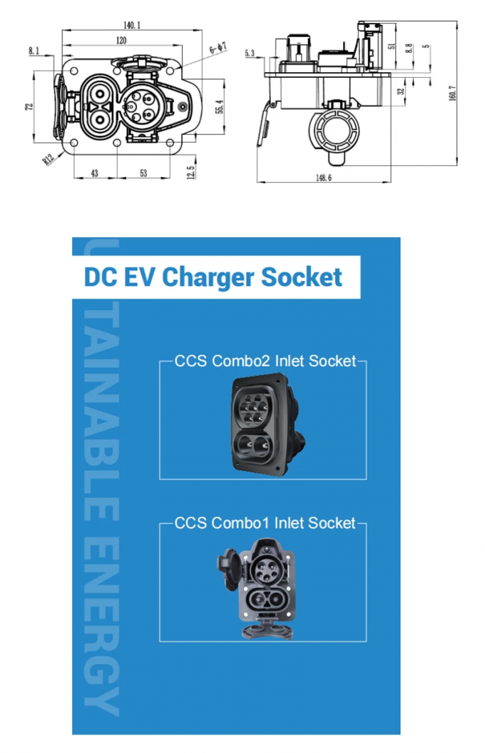 Ccs2 Socket DC Fast Electric Vehicle EV Charging Station CCS2 CCS1 Combo1 Combo2 ...